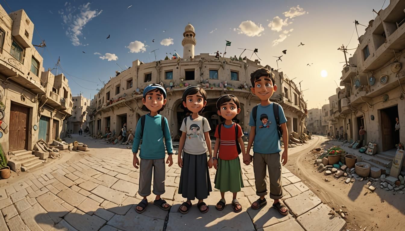 Gaza Family Portrait in Mystical Pixar Style