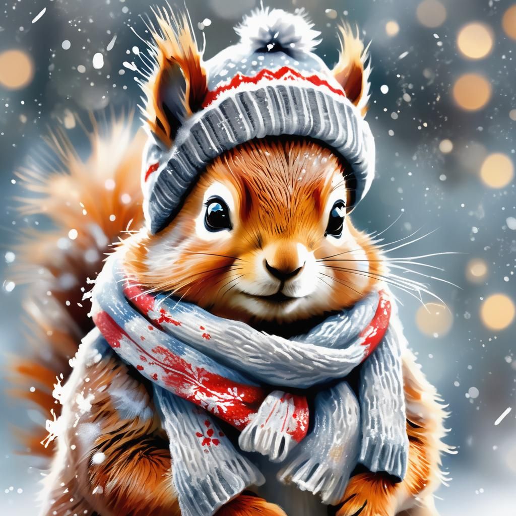 Squirrel's Winter Portrait in Digital Art