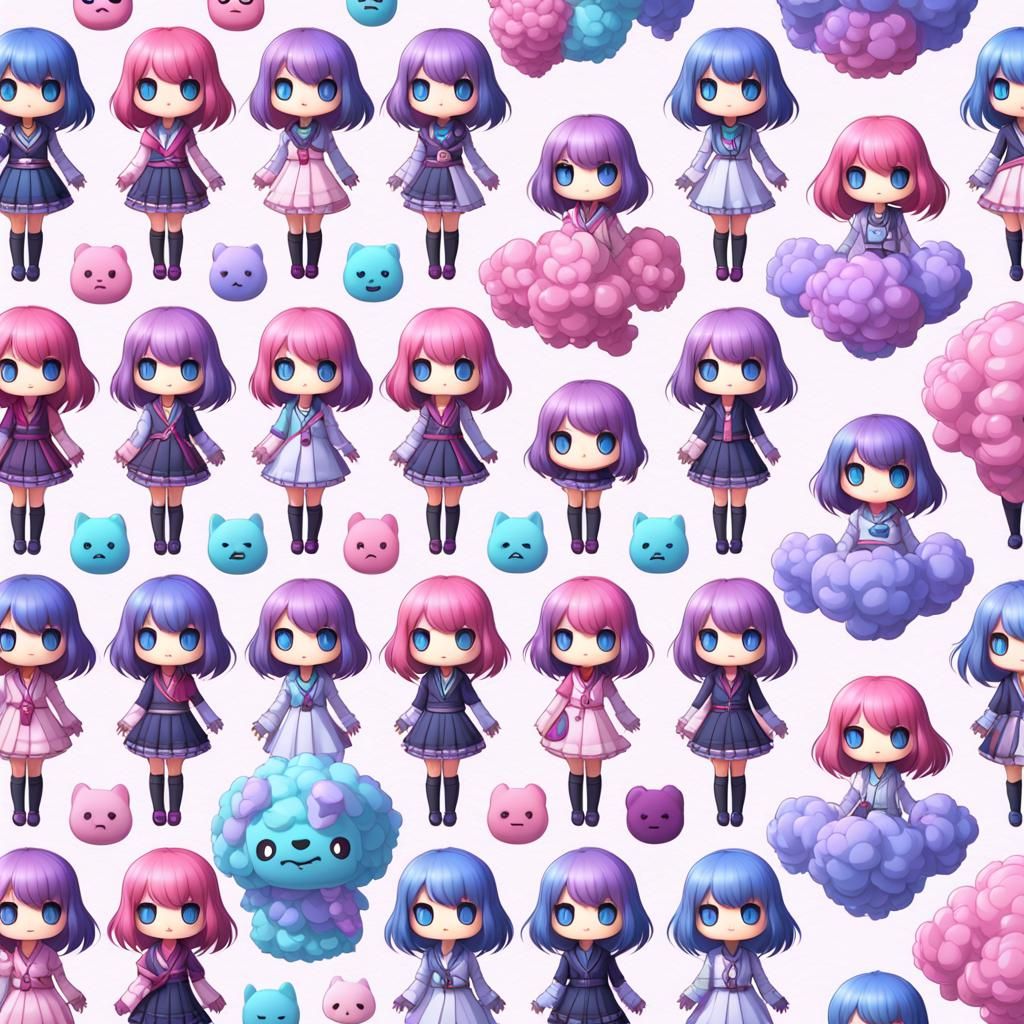 Anime Emote Girl Pattern in Kawaii Style