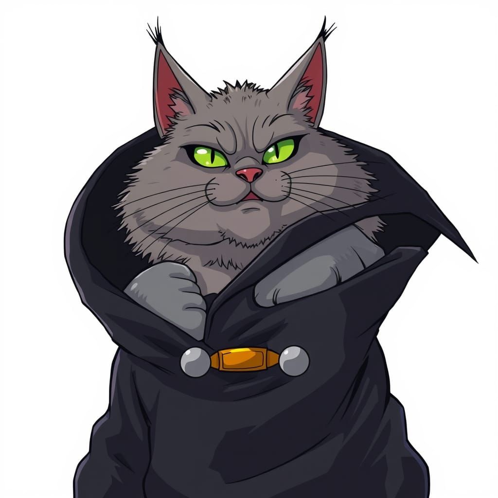 Anime Style Muscular Grey Cat in Black Leather Jacket