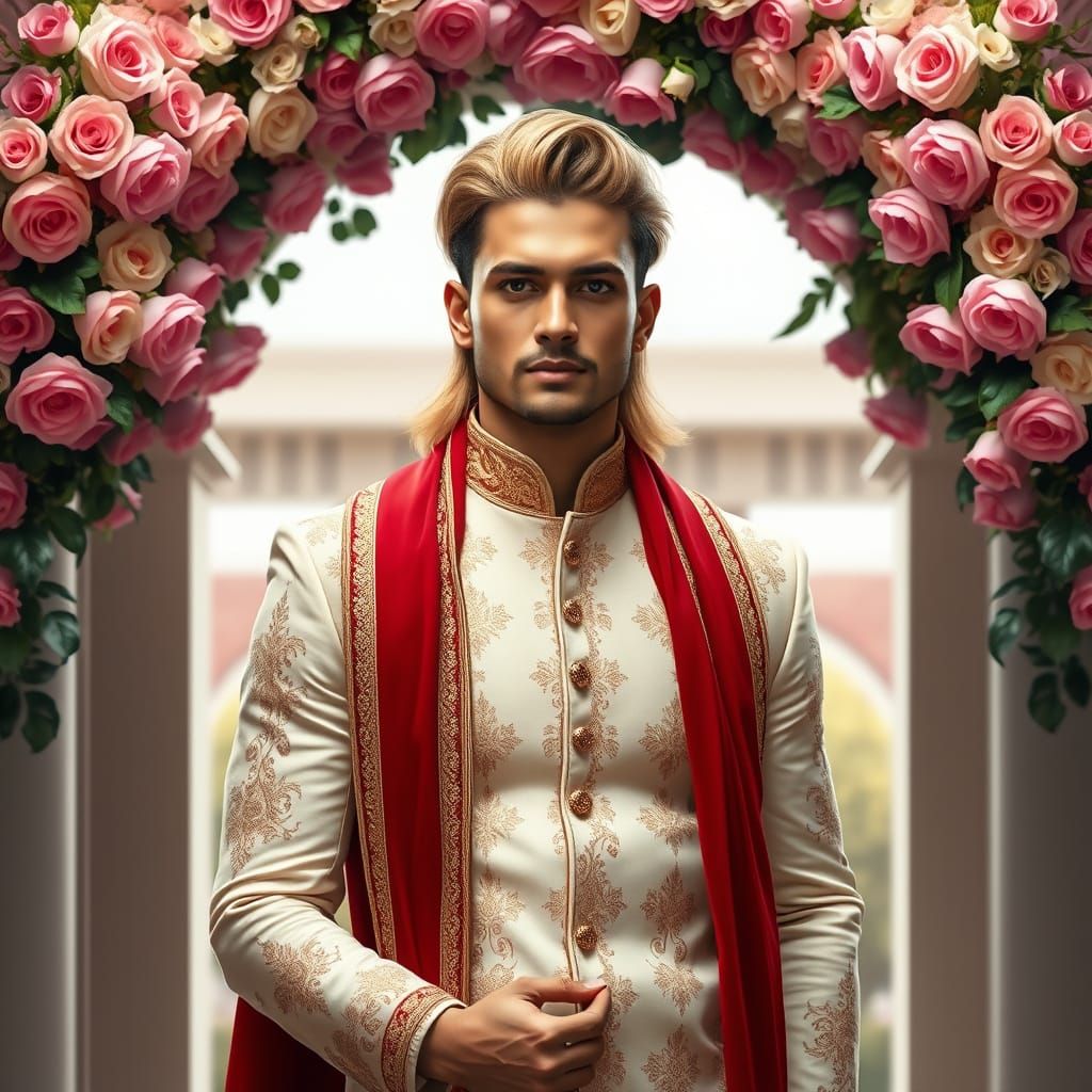 Indian Man in Sherwani with Rose Entrance