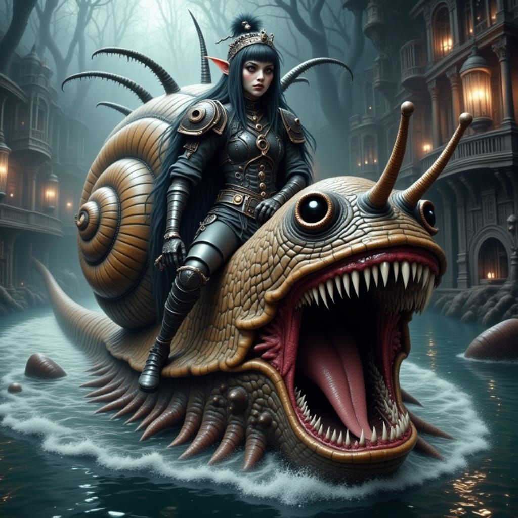 Steampunk Horror Creature Patrols Dark Waters