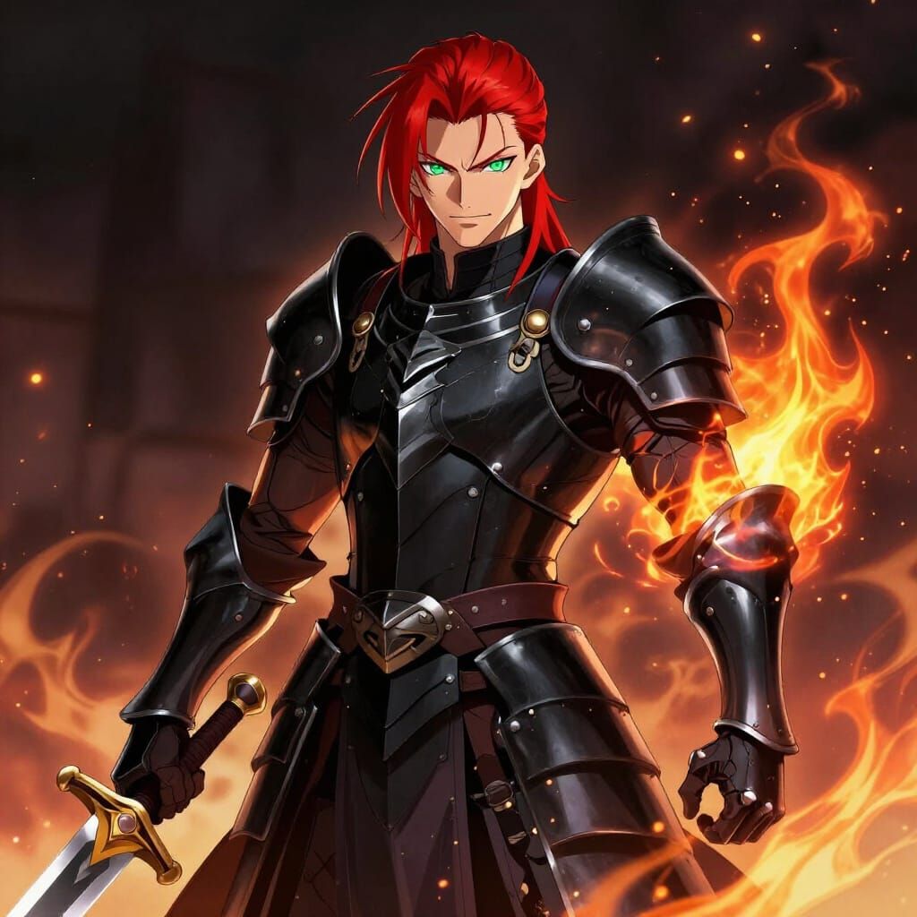 Crimson Haired Warrior Wields Sword and Fire Magic