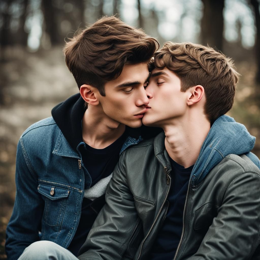 Casually Romantic Image of Two Handsome Young Men