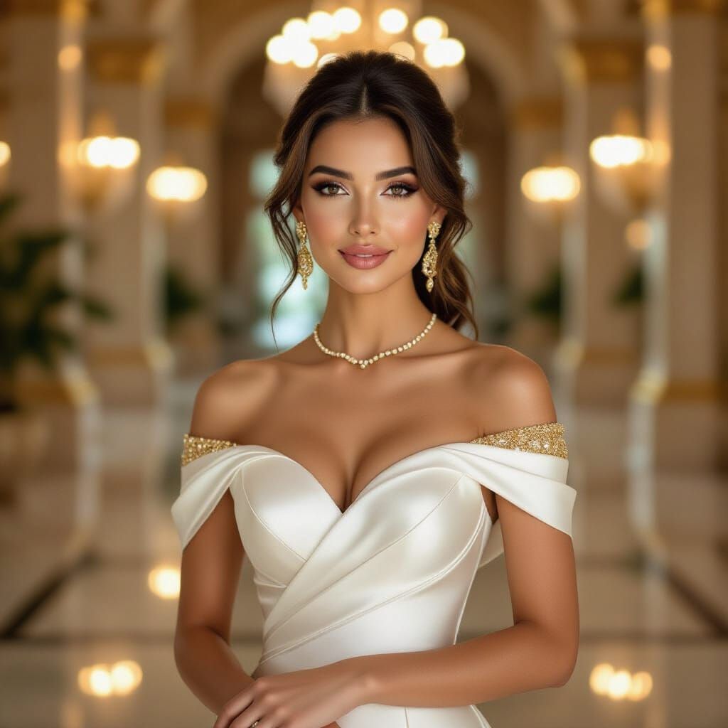 Elegant Persian Woman in Gown, Palace Setting