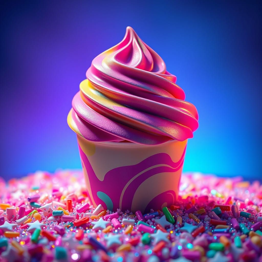 Vibrant Neon Ice Cream in Iridescent Sprinkles