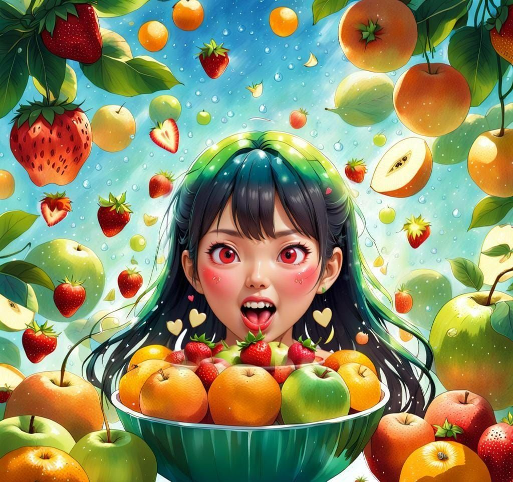 Fresh Fruit Bowl with Manga Girl