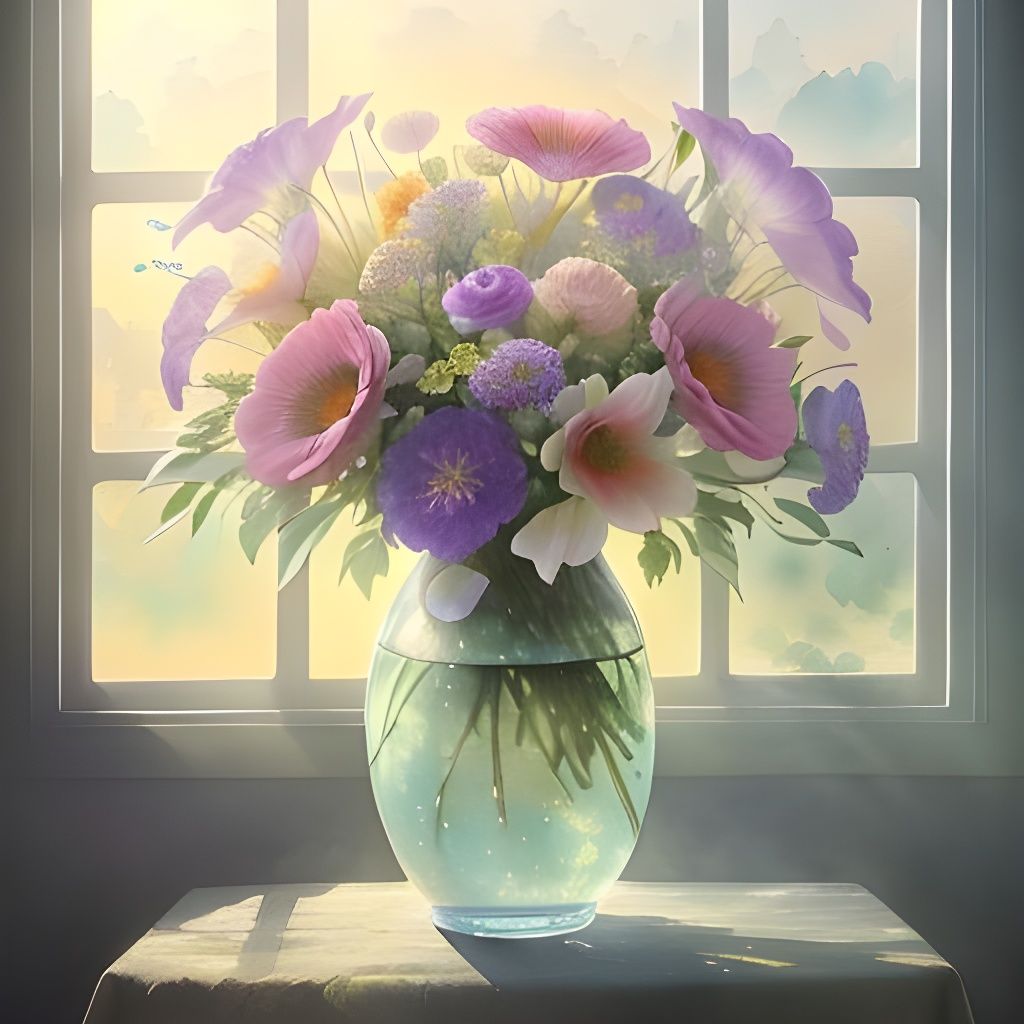 Watercolor Wildflower Bouquet at Sunrise