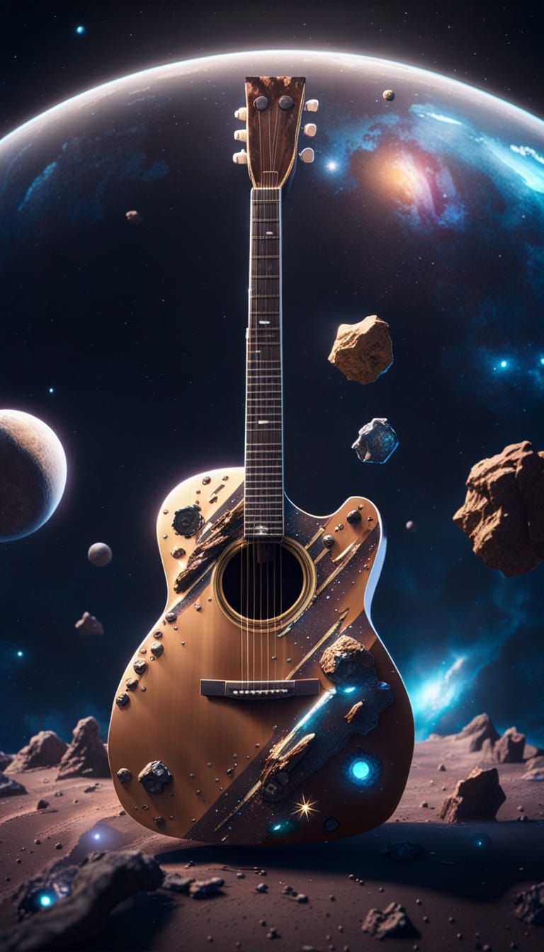 Acoustic Guitar Floating in Space: 3D Render