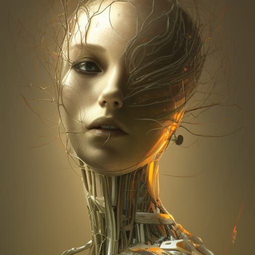 Forest Humanoid Robot Merging With Tree: Gothic Fantasy Art