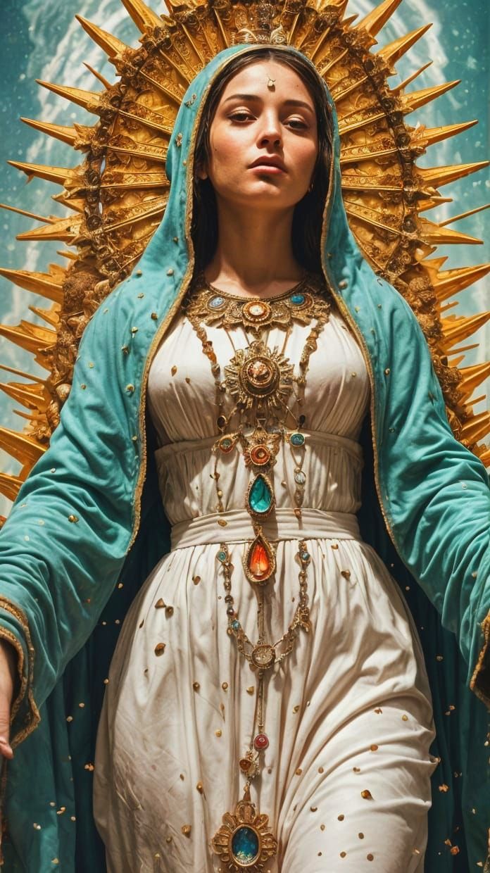 Vibrant Nebula Madonna in 3D Exploding Art Style