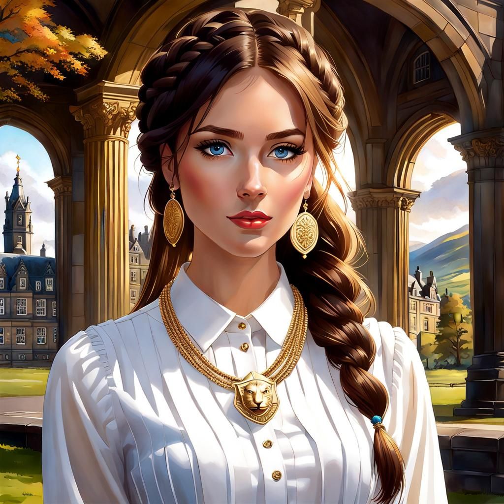 Beautiful Preppy College Student with Braided Hair at Scottish Elite University