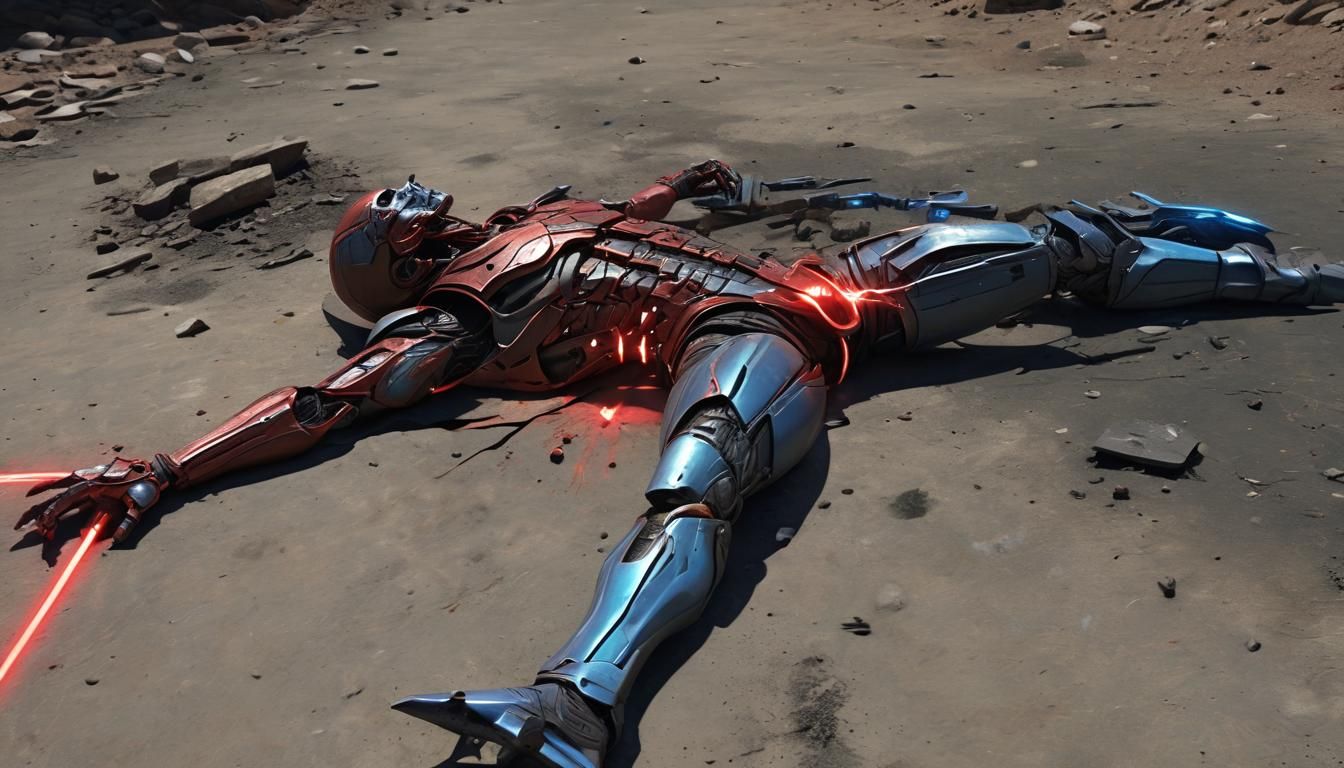 Defeated Alien Soldier in Hyper-Realistic Sci-Fi Scene