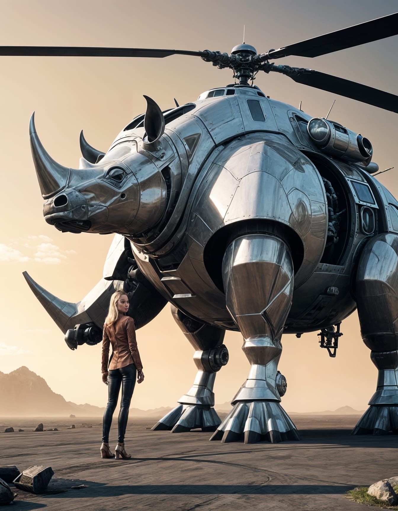Helicopter Transformed into a Rhinoceros Artwork