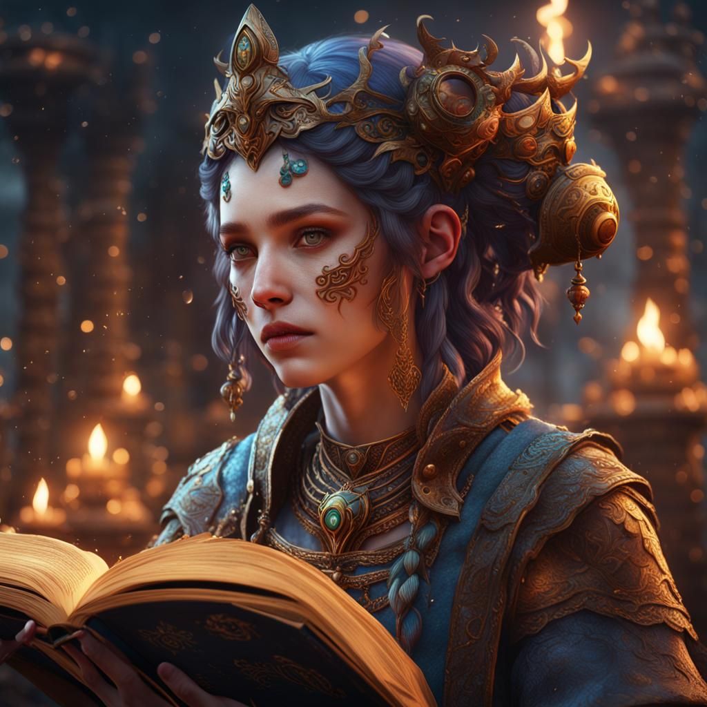 Book Girl Detailed Matte Painting in Deep Color