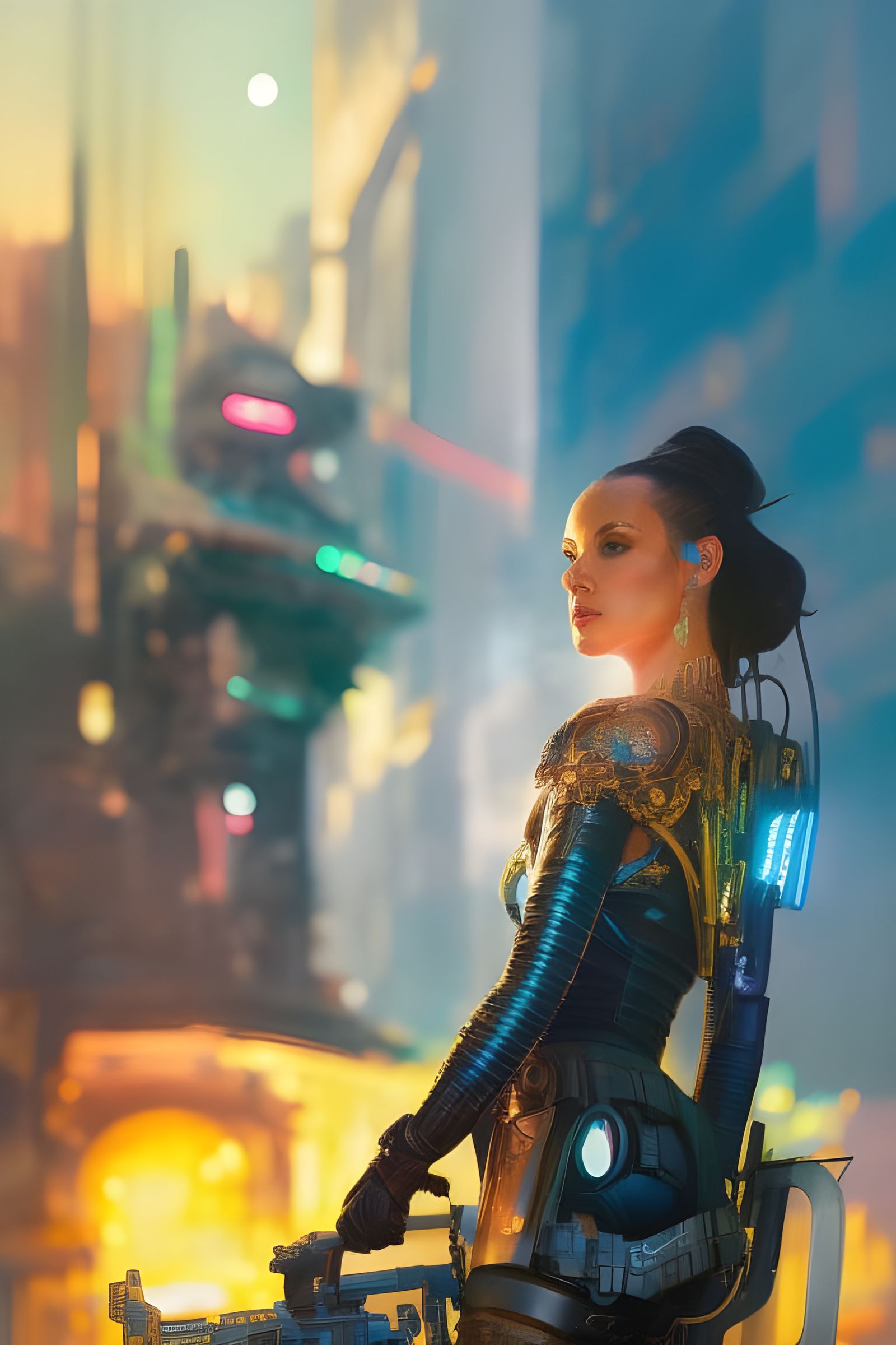 Cyberpunk Bounty Hunter in Neon Space Station