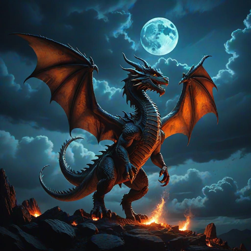 Epic Lunar Dragon Soars Through Dark Skies in Cinematic Styl...