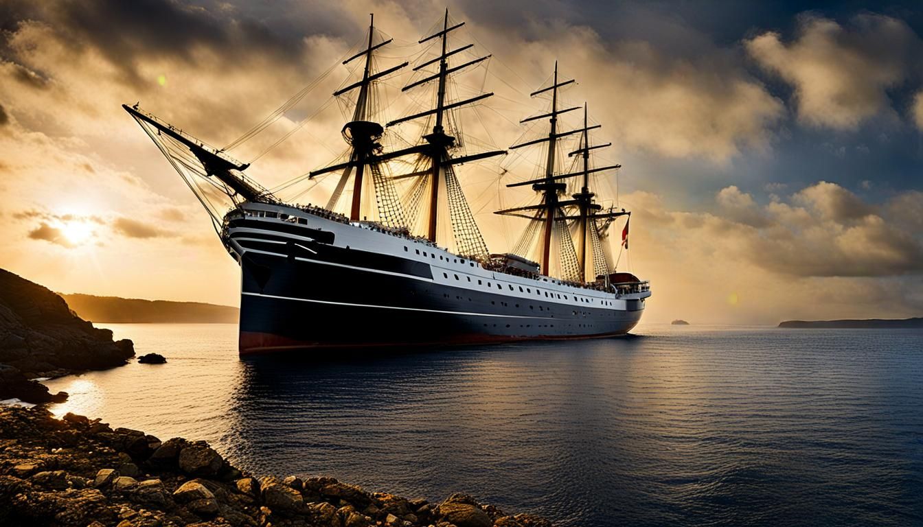 Ship Sails Into a Blue and Sunny Morn