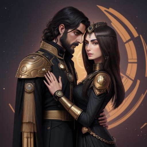 Futuristic Isis and Dionysus Embrace in Space