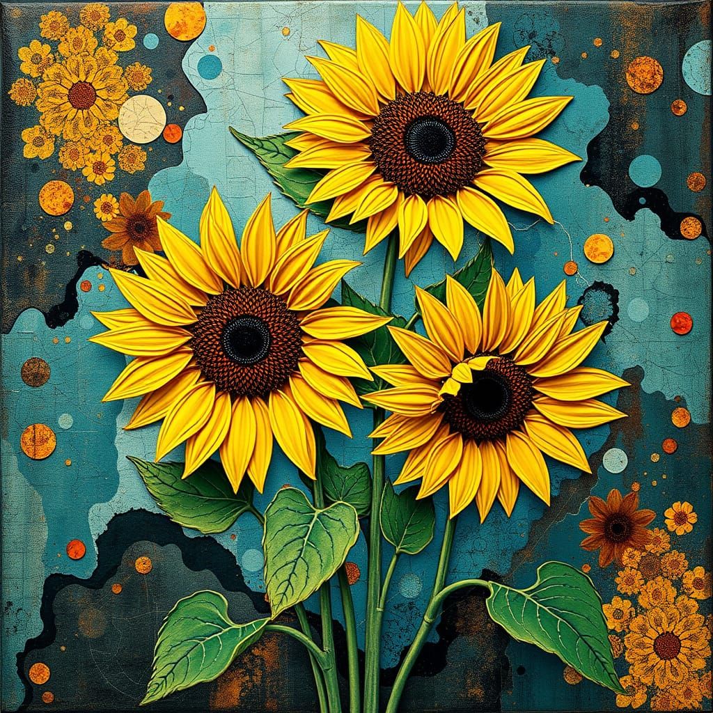 Surreal Sunflowers: A Mixed Media Abstract Painting
