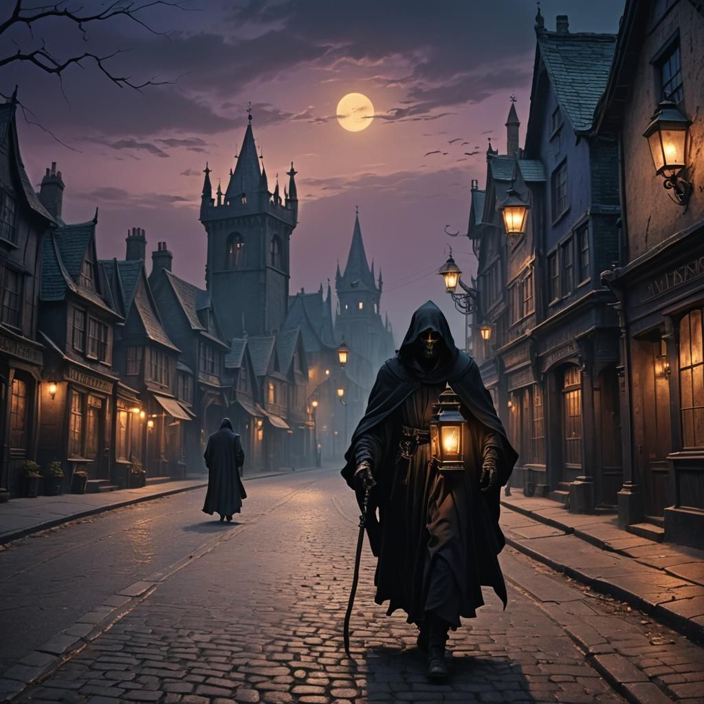 Grim Reaper in Victorian Town: Dark Fantasy Art