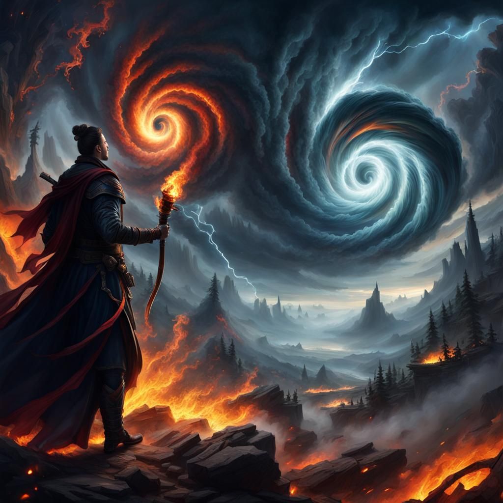 Dramatic Fire Tornado in Fantasy Setting