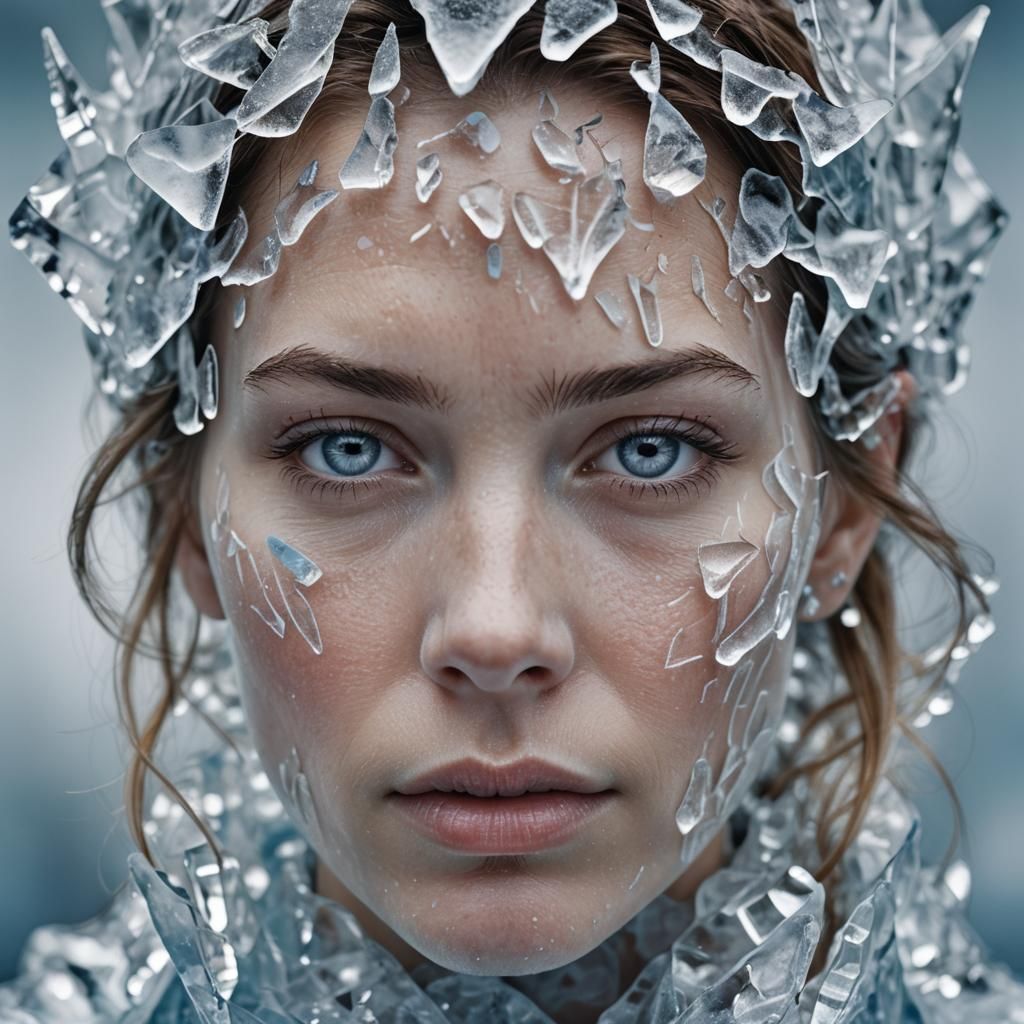 Crystal Woman's Portrait in Serene Expression
