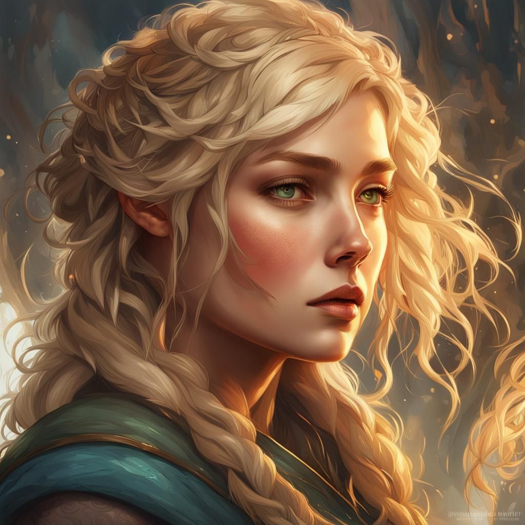 Blonde Hobbit Portrait in Art Nouveau Style