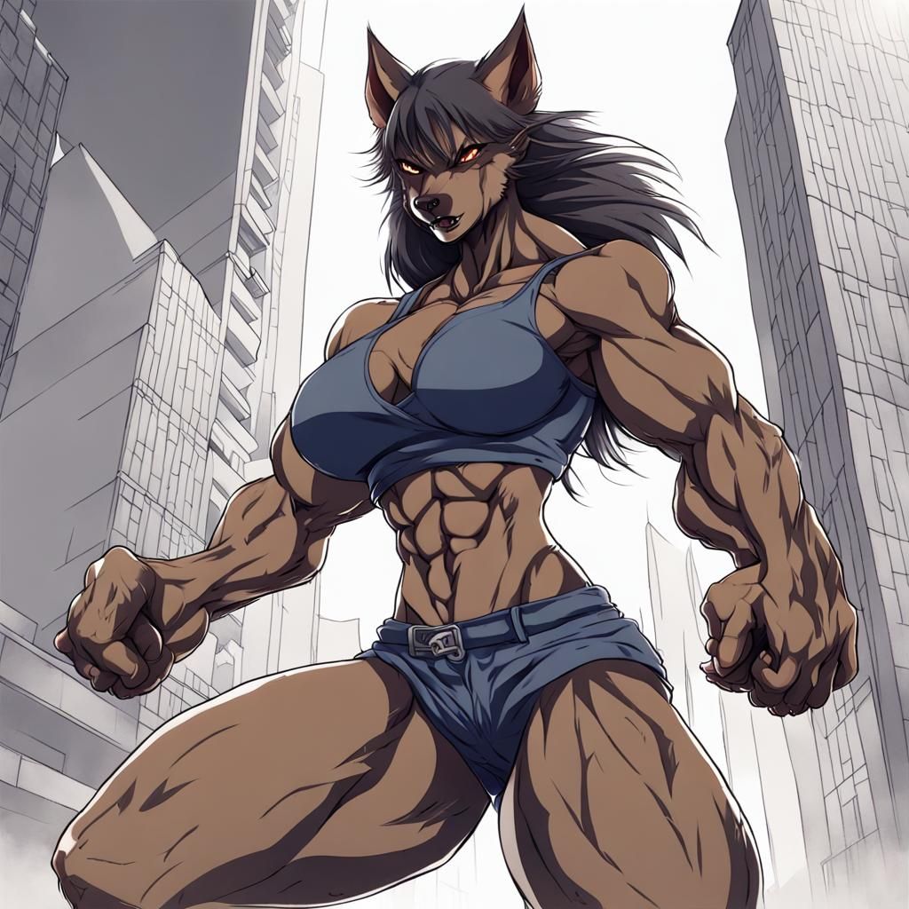 Muscular Female Werewolf in Anime Style