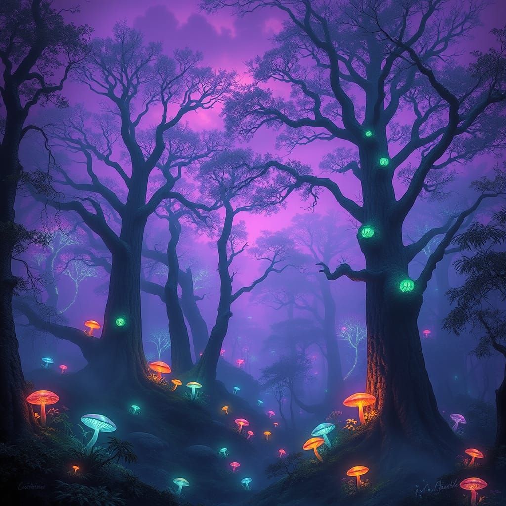 Ethereal Forest Underneath a Rich Purple Sky