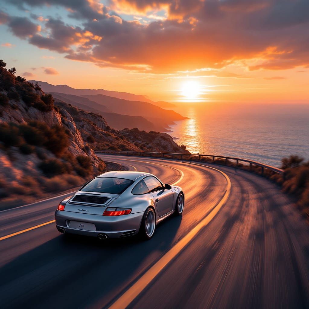 Porsche 996 Sunset Drive in Digital Matte Painting