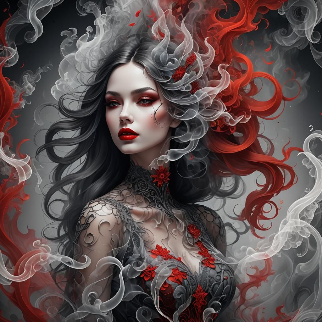 Crystalline Woman Surrounded by Smoke, Digital Art