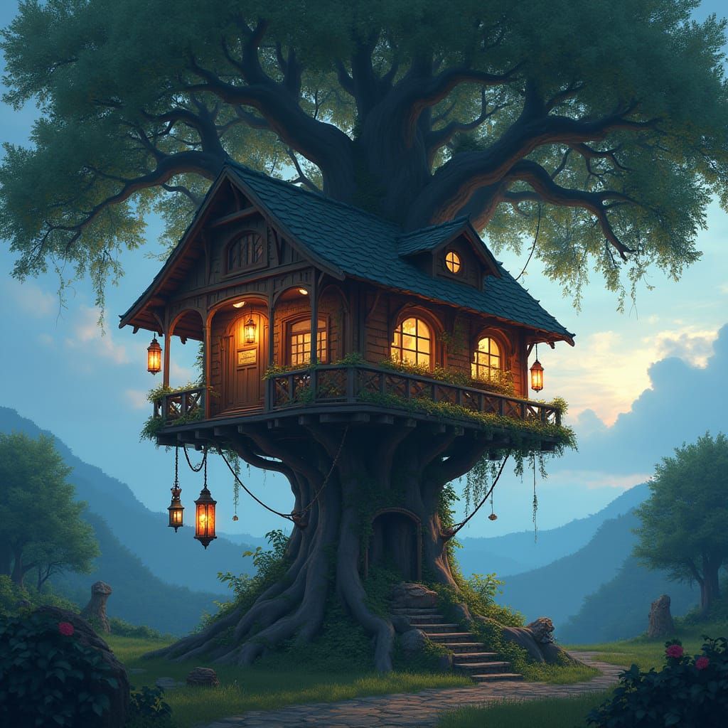 Cozy Treehouse in Ancient Oak: Matte Painting