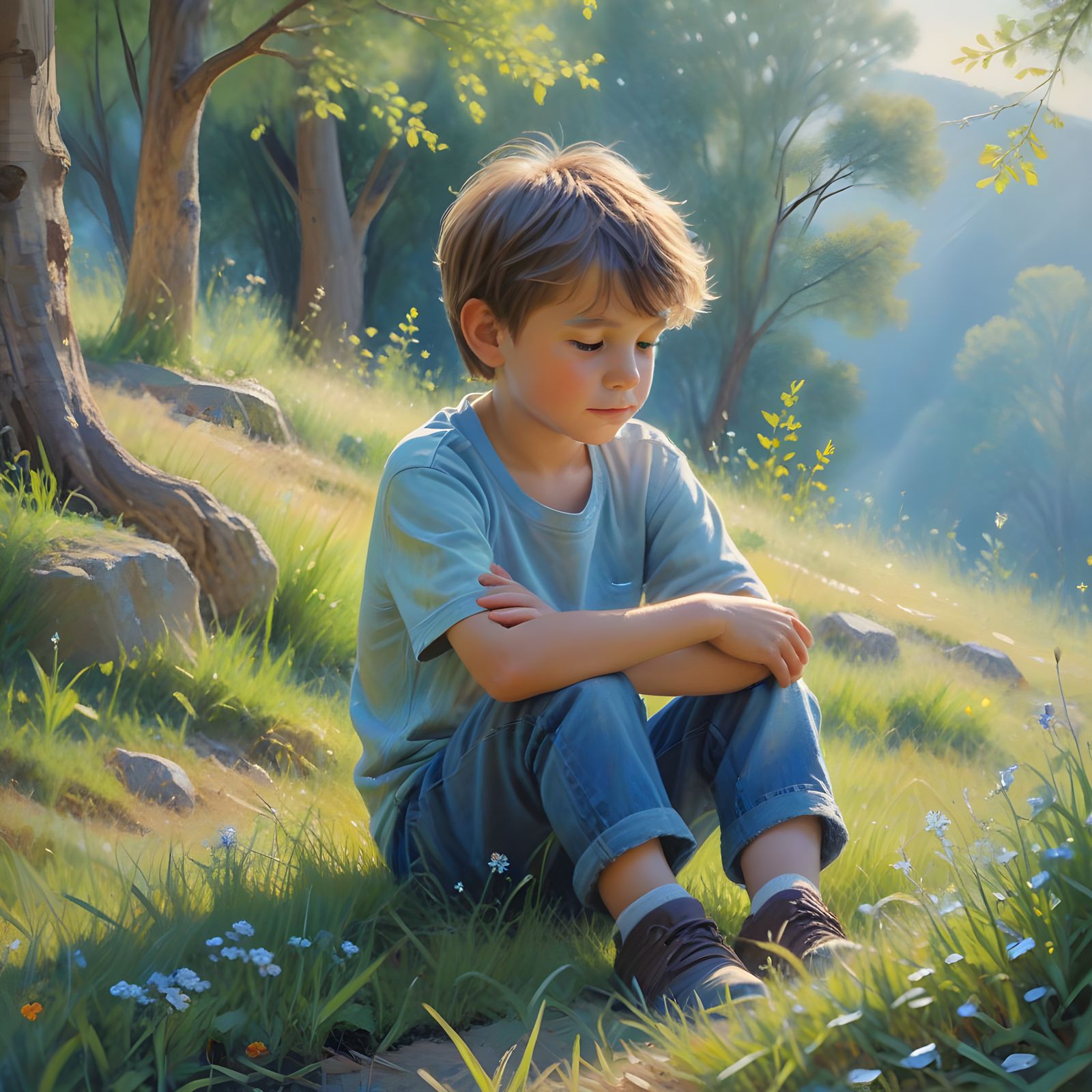 Little Boy Blue in Watercolor Style