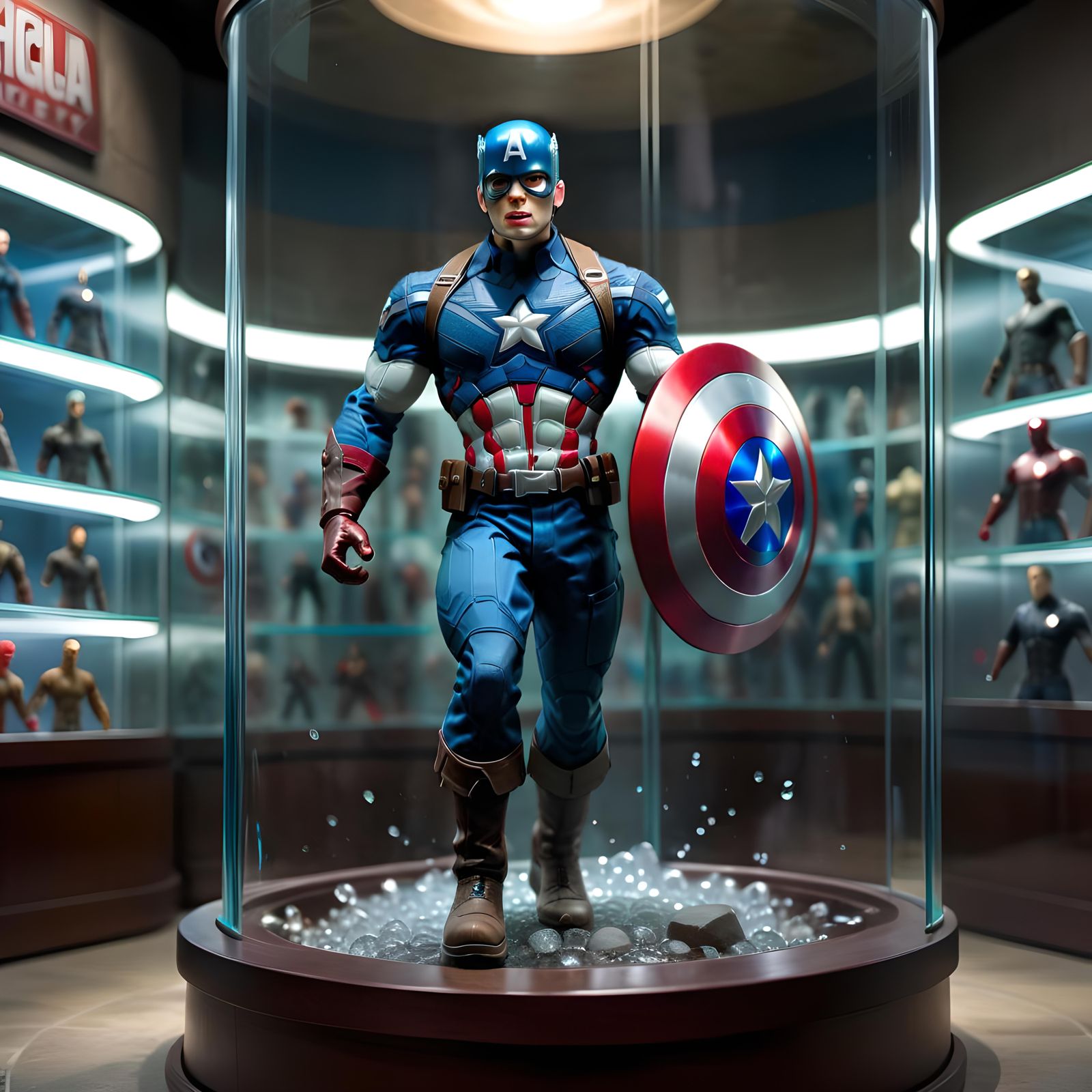 Captain America Action Figure in Glass Display