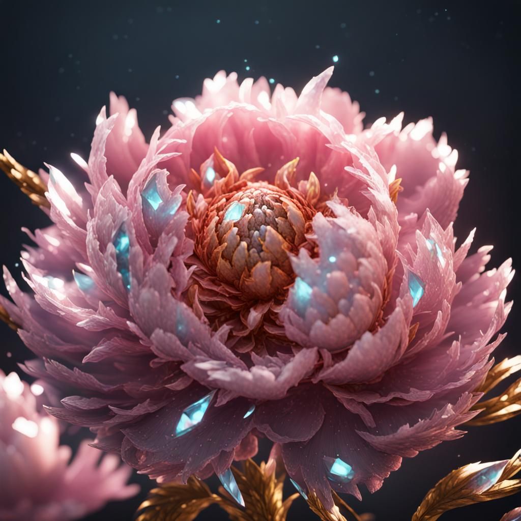 Crystallized Peony in 3D Game Cinematic Style