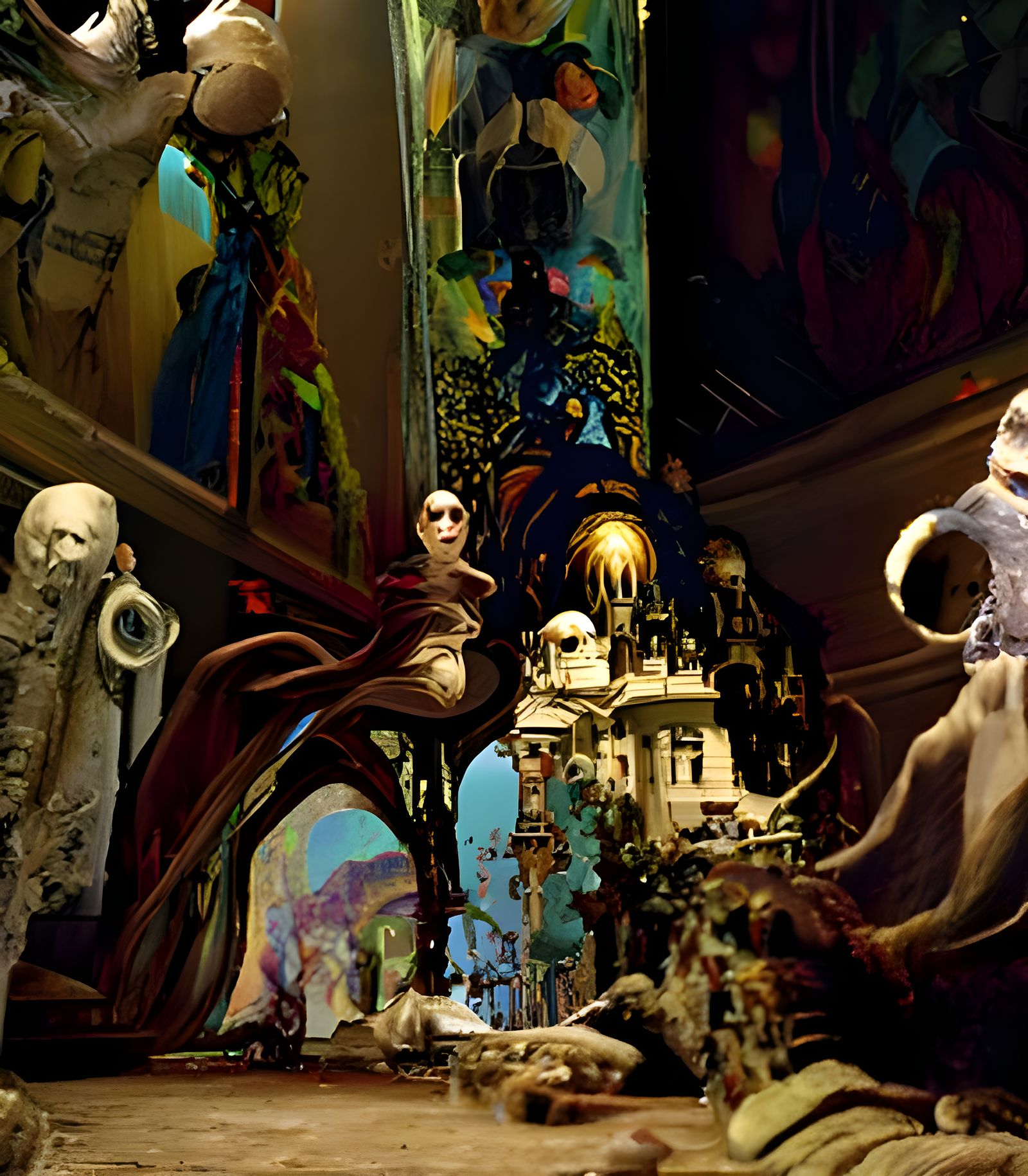 Vintage Gothic Interior Painting Inspired by Horror Art