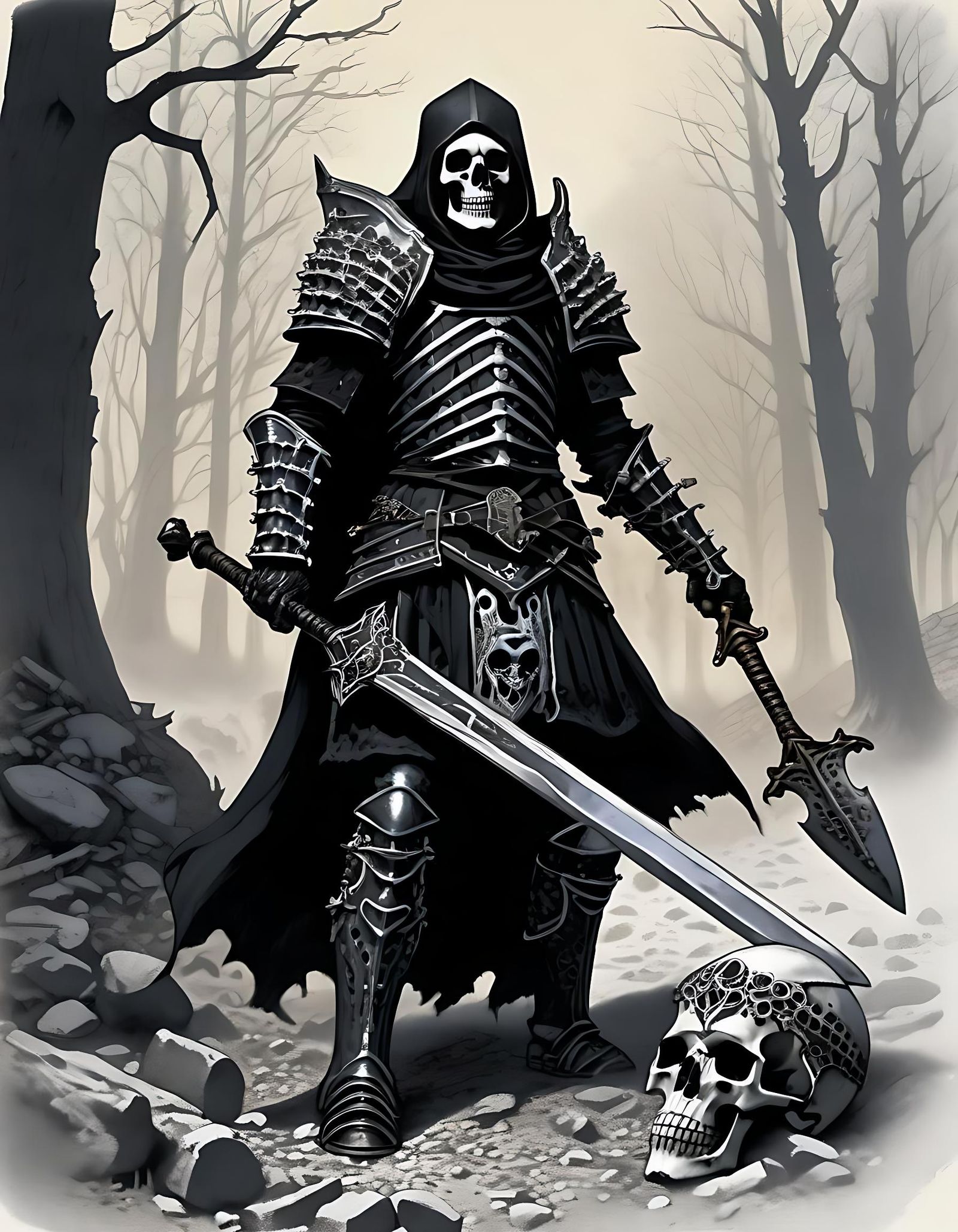 Grim Necromancer Raises Skeleton Army in Forest Ruins