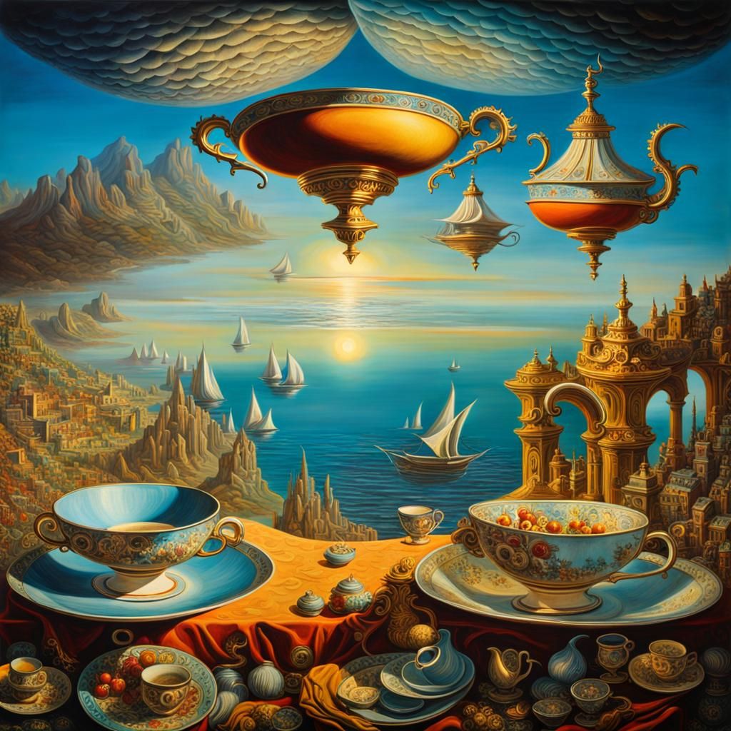 Surreal Seascape with Flying Chariots, Optical Illusion