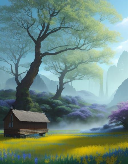 Vibrant Farmer in Sumi-e Style