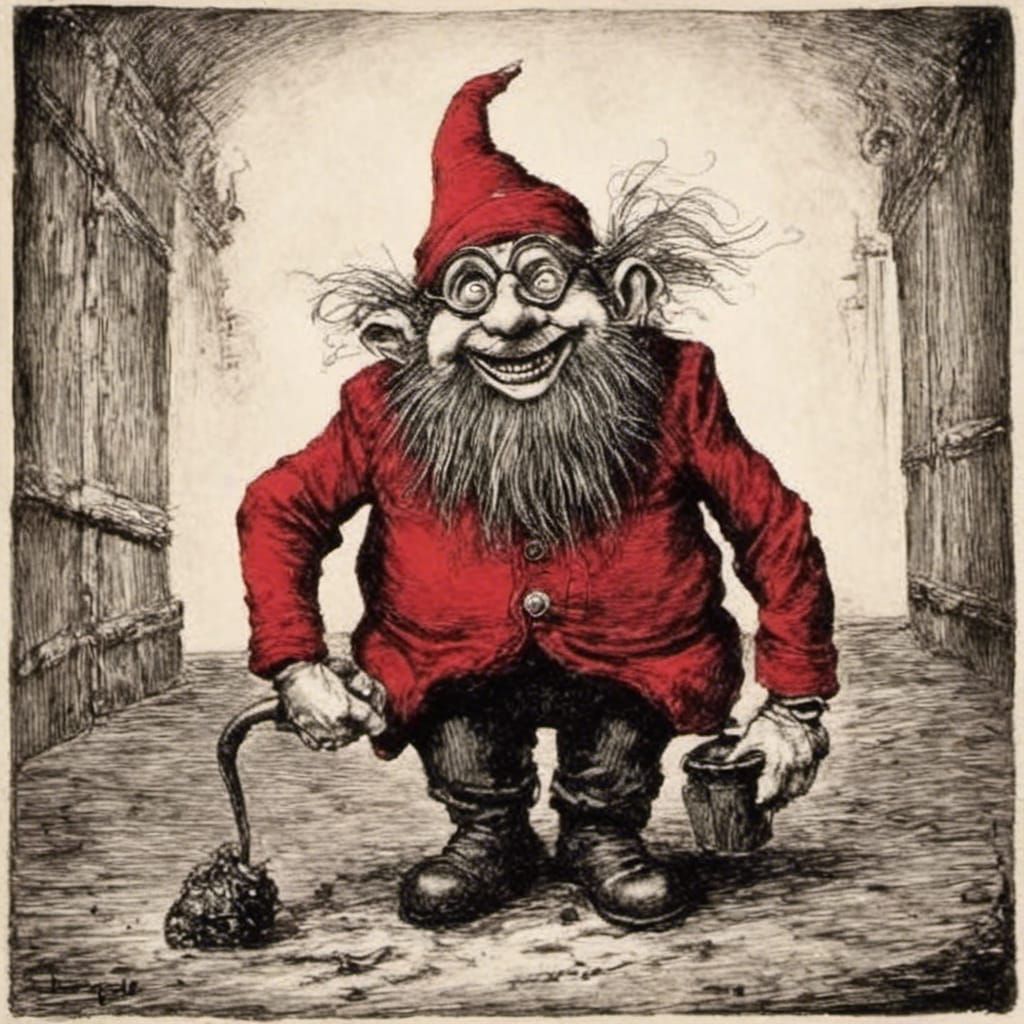 Laughing Gnome in Dark City, Burton and Doré Style