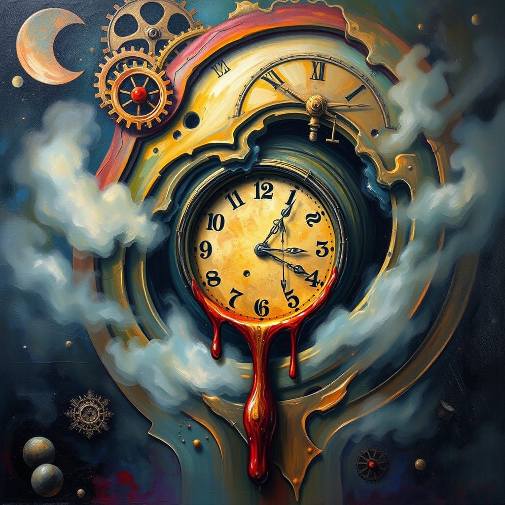 Surreal Melting Clock Portal in Expressionist Style