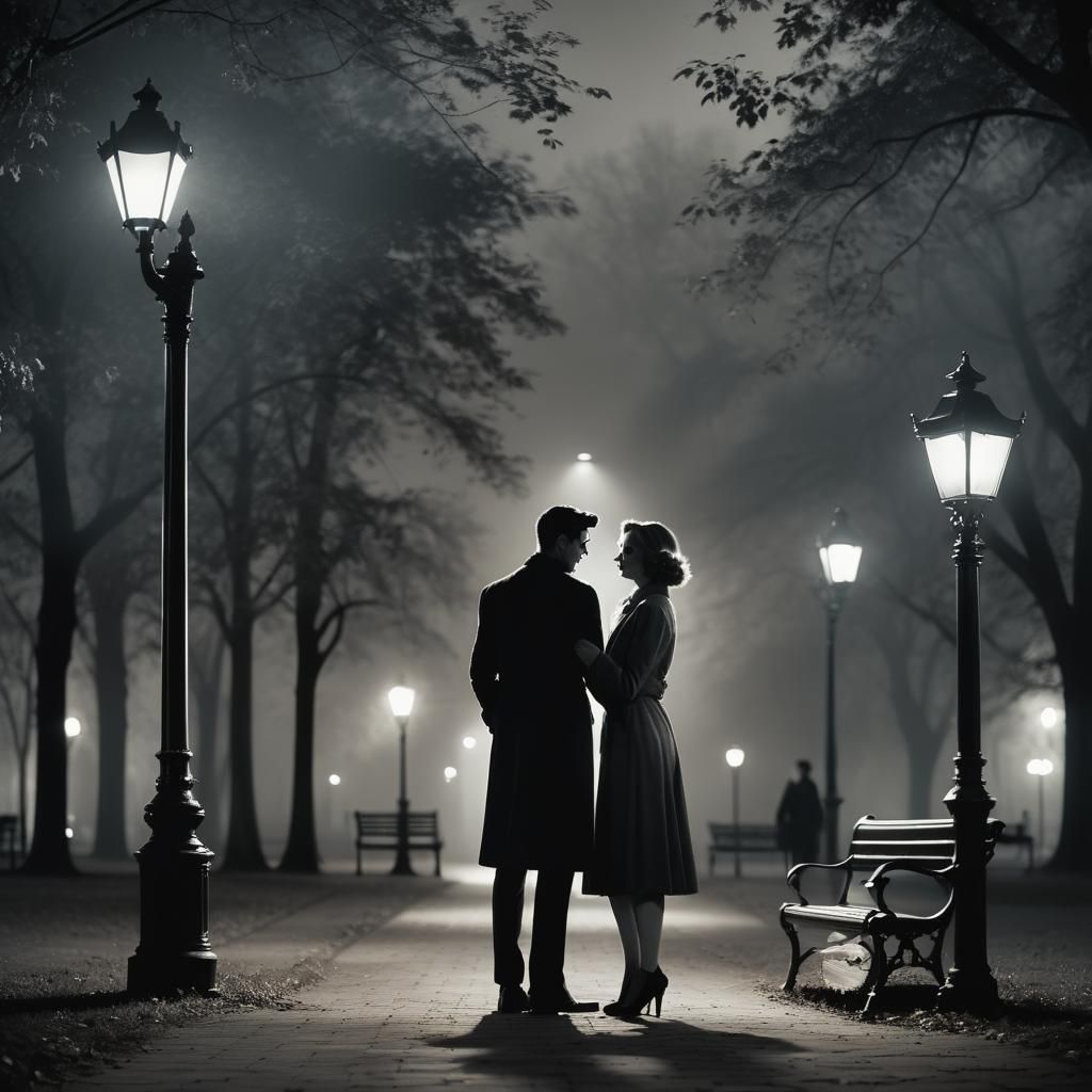 Film Noir Portrait of Couple in Park