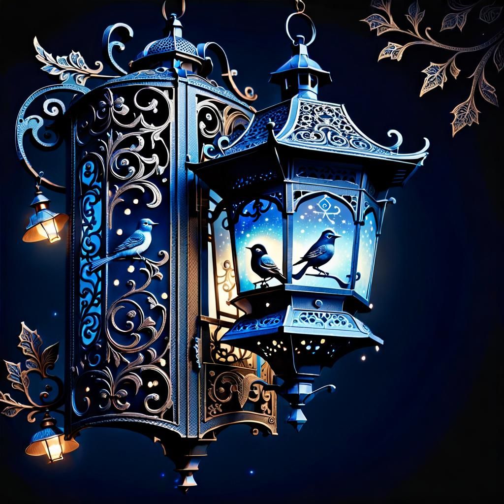 Vintage Kerosene Lantern with Bird in Volumetric Lighting