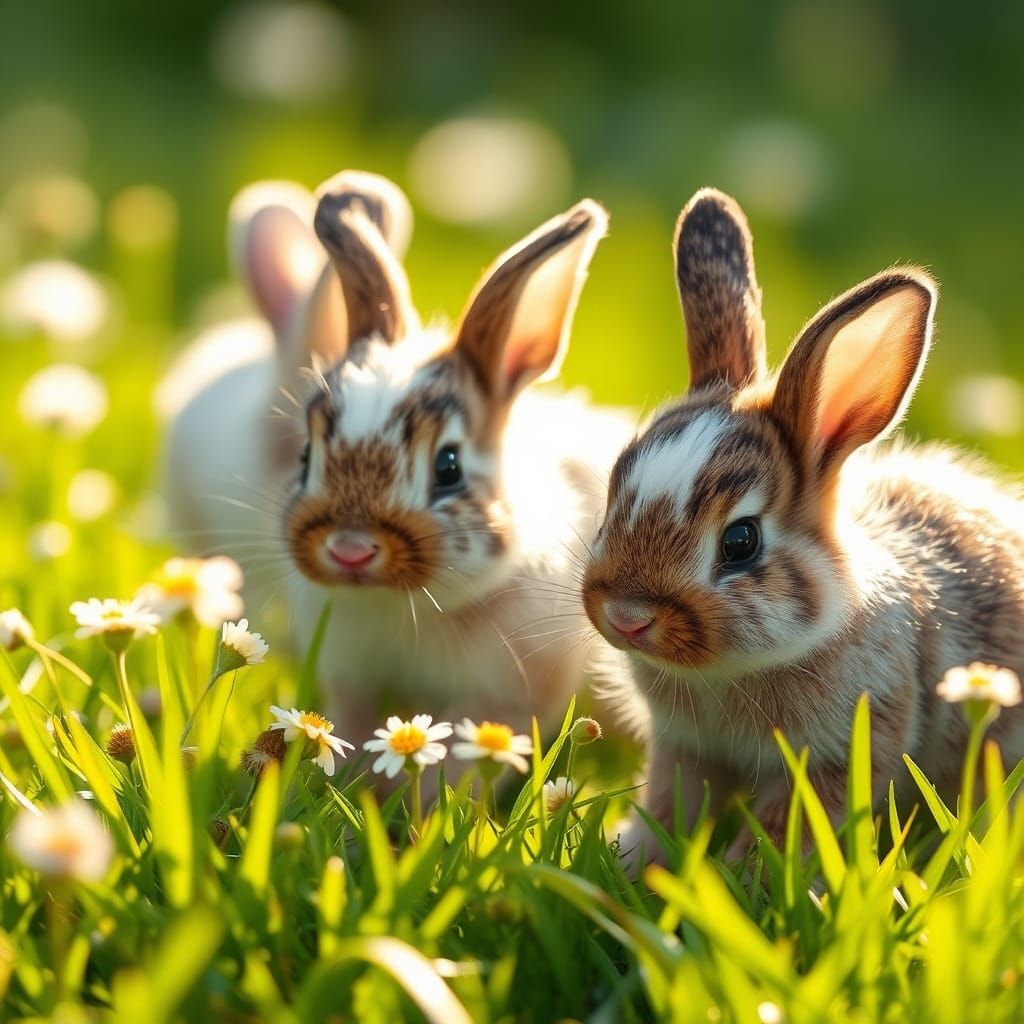 Baby Bunnies Frolicking in a Meadow: Hyper-Realistic Airbrus...
