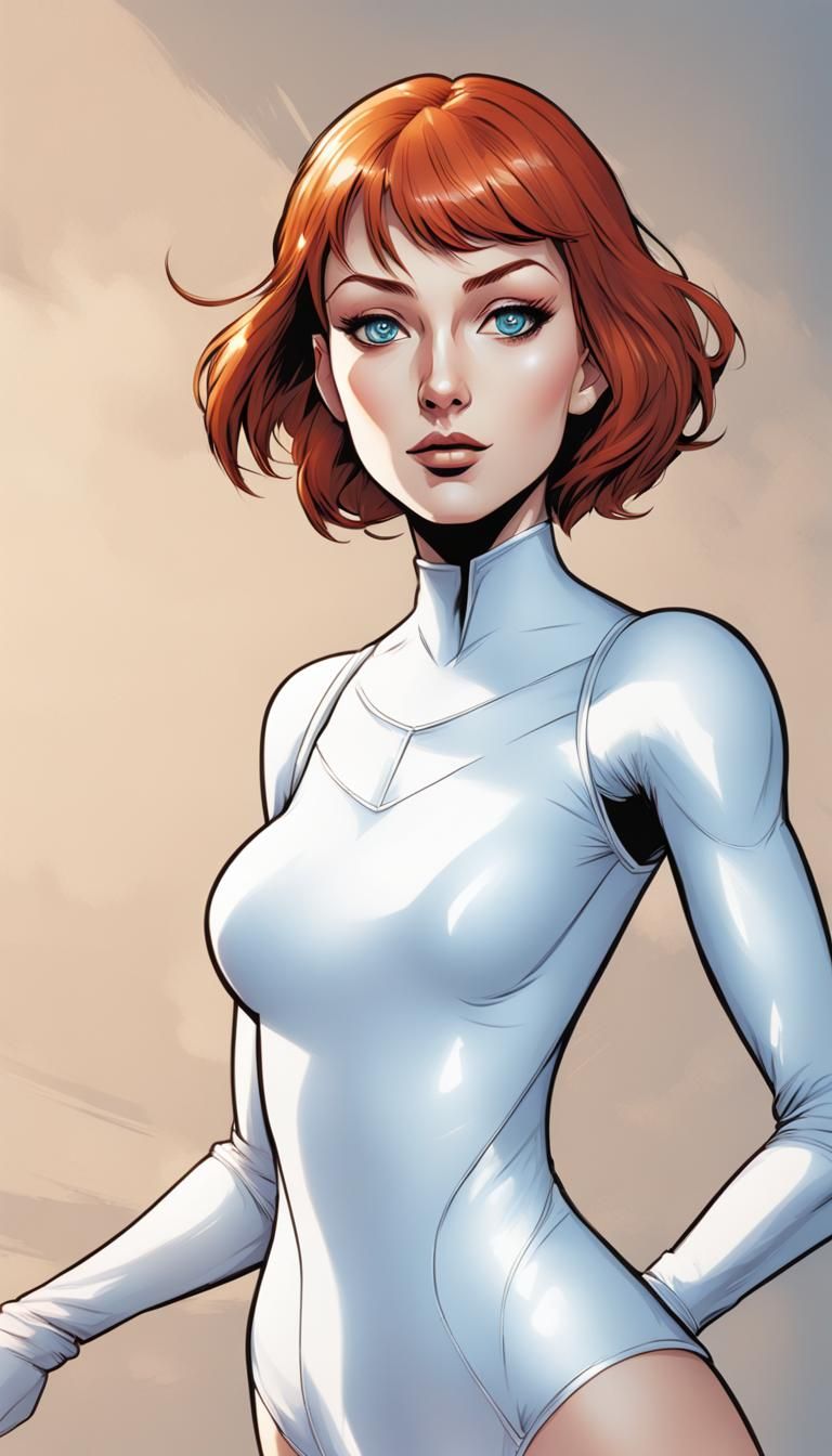 Redhead in Leotard: Comic Book Style Art
