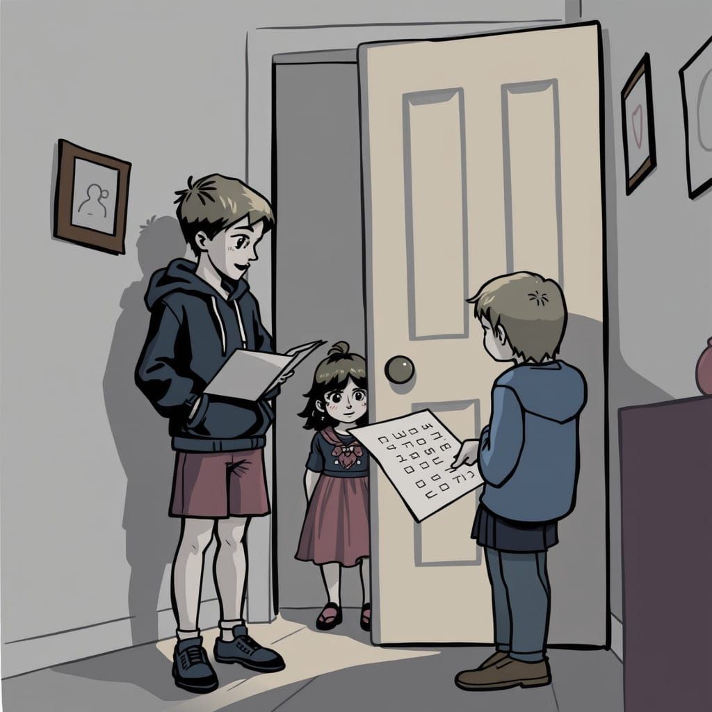 Secretive Siblings in a Cozy Household Scene