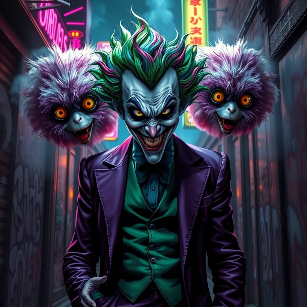 Joker with Rainbow Creatures in Gothic Style