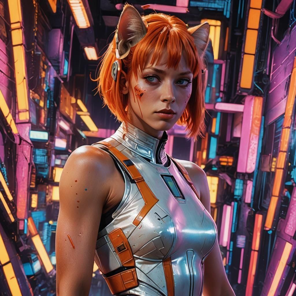 Hyperrealistic Leeloo Portrait in Splash Art Style