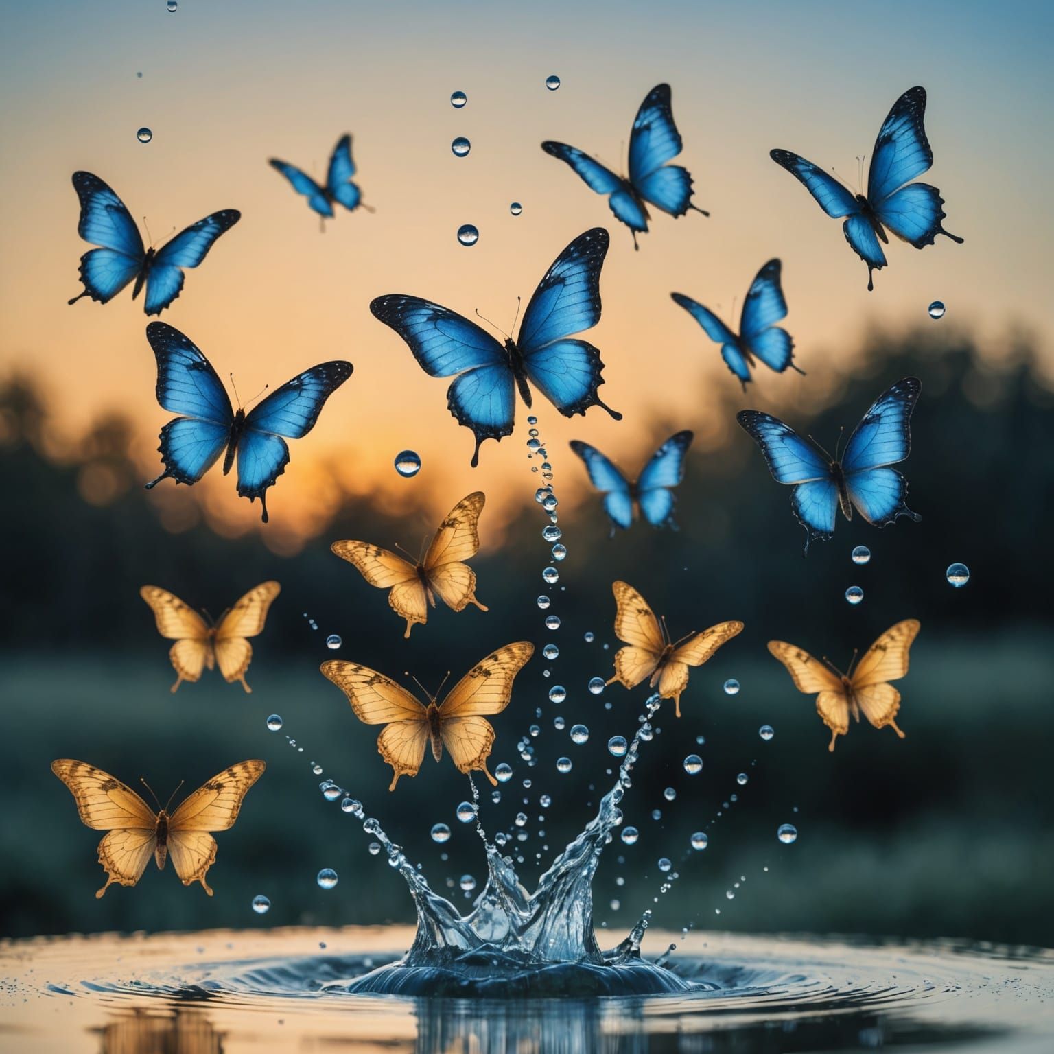 Delicate Water Droplet Butterflies in Flight